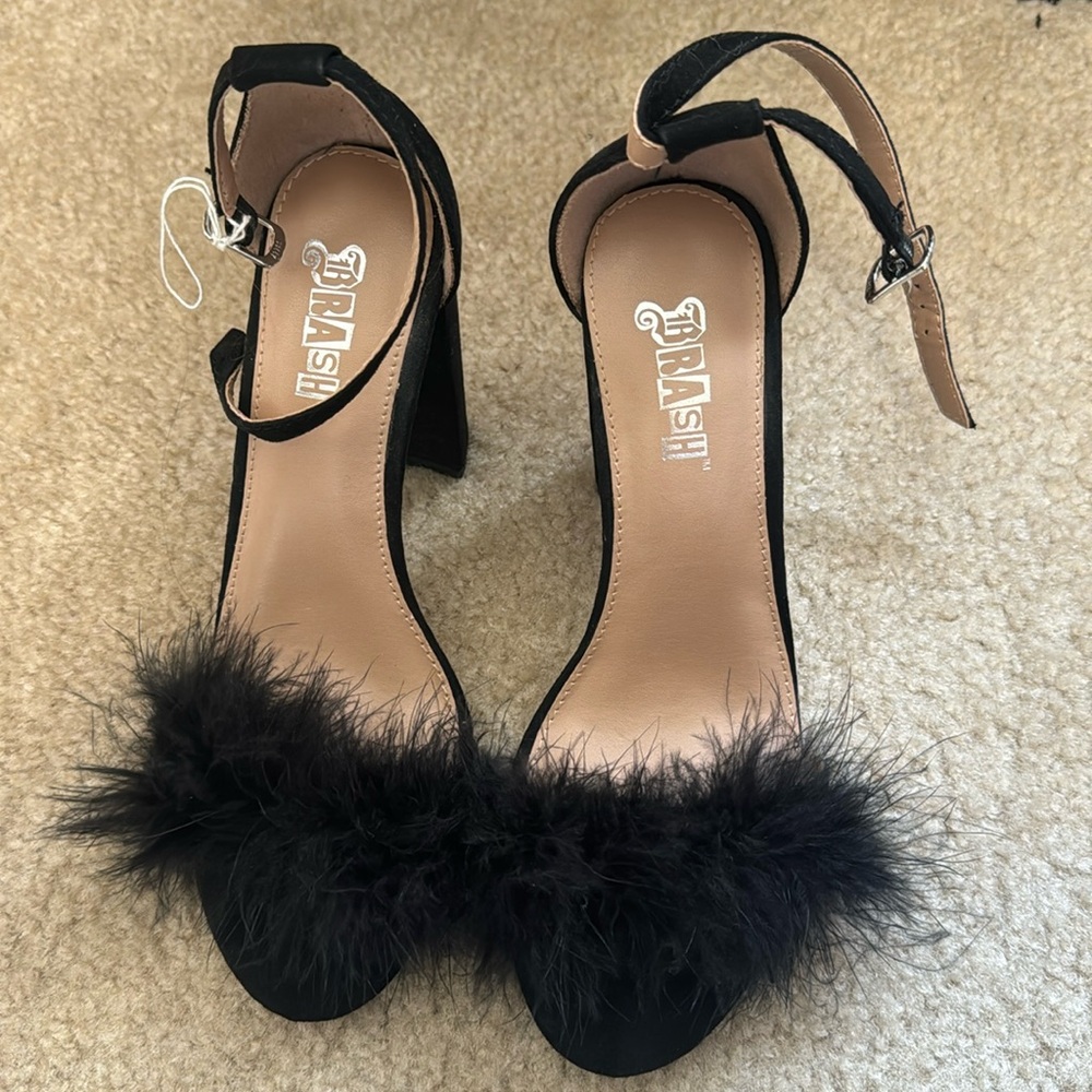 Brand new - black fur heels